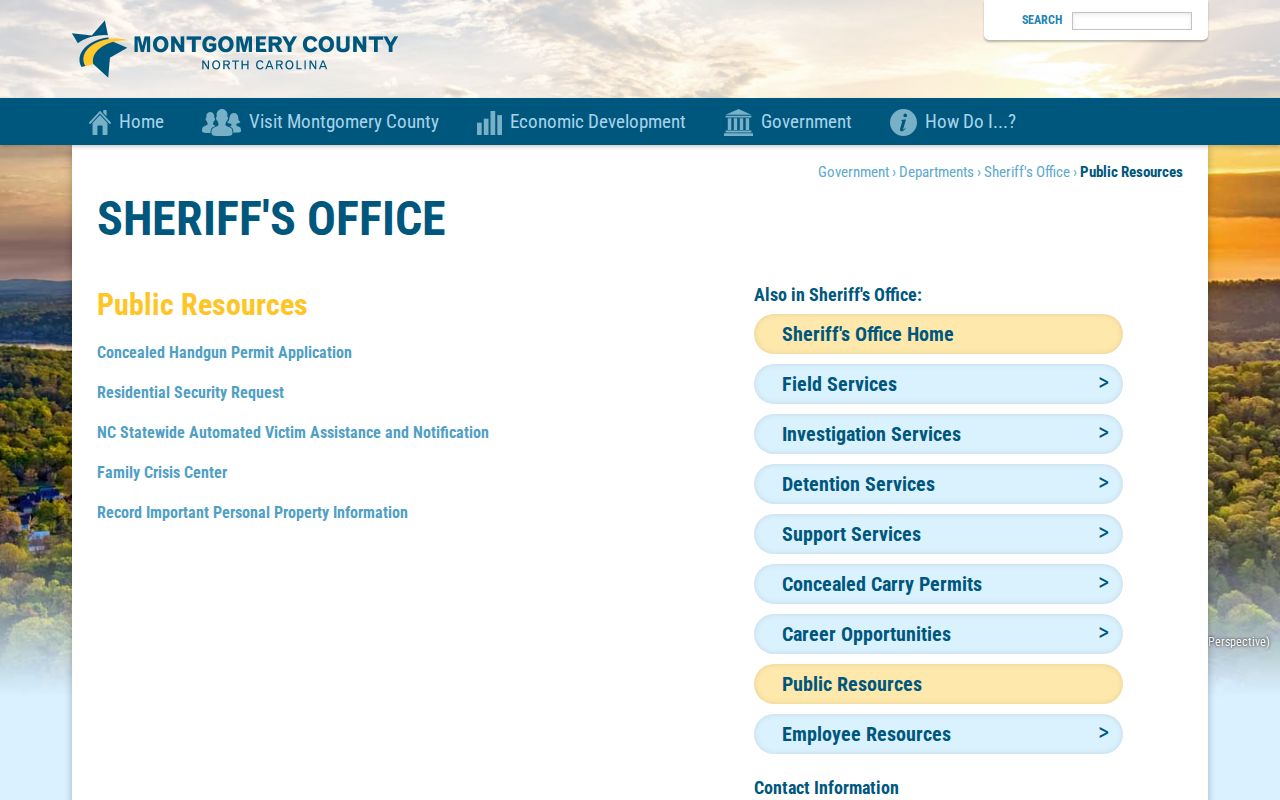 Montgomery County VINE release alert link on Sheriff resources