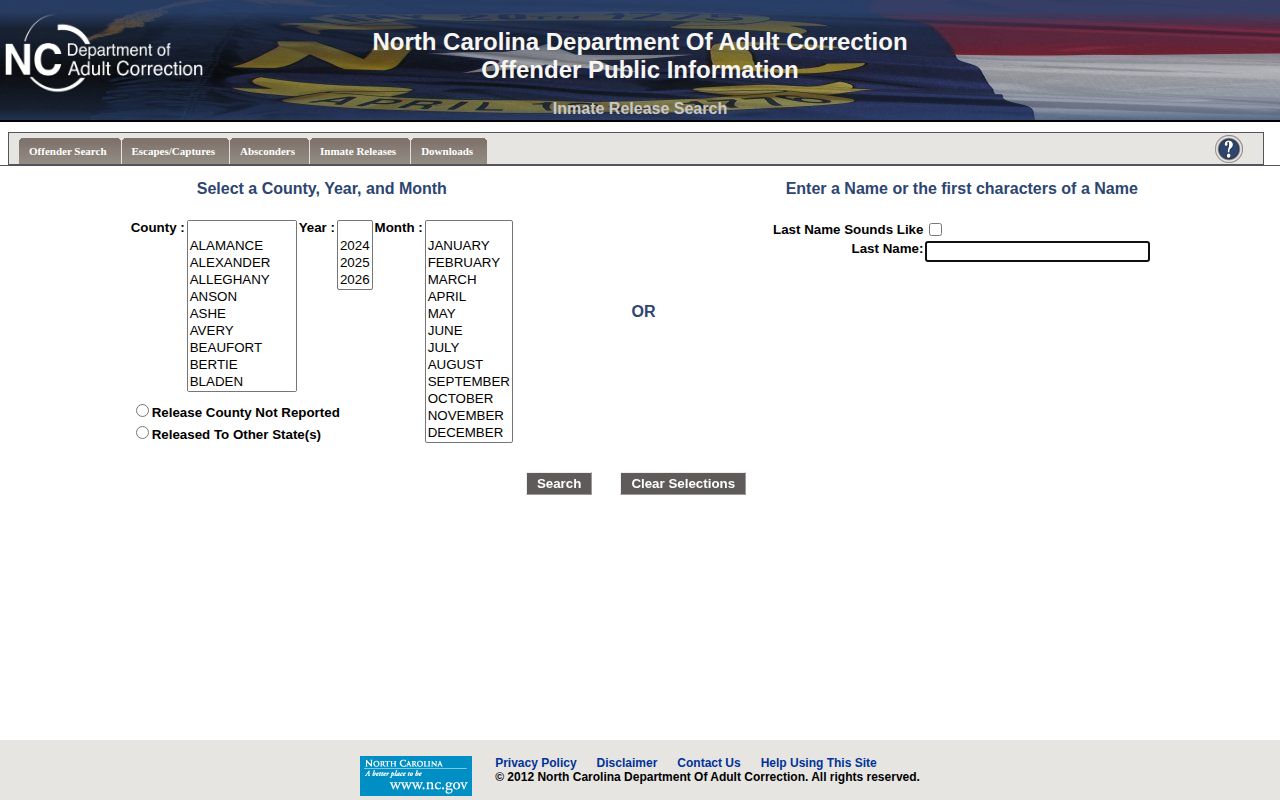 Montgomery County state prison release search by month